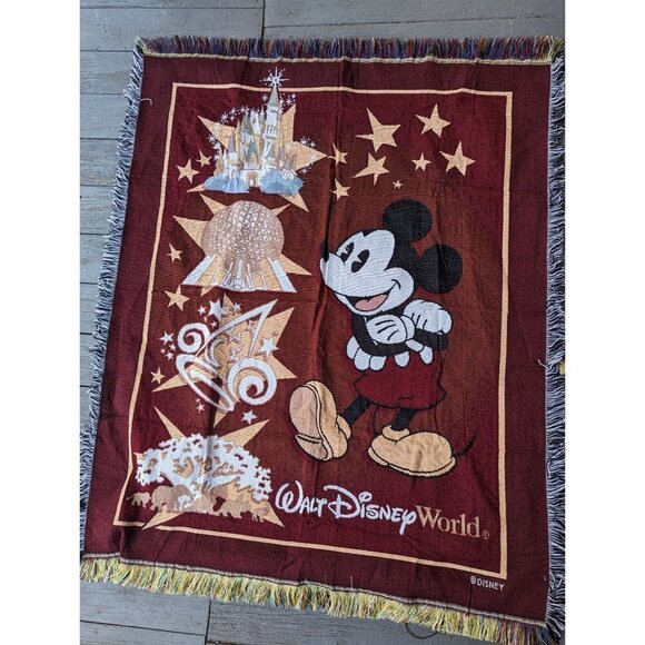 Mickey Mouse Disney Tapestry Woven Throw Blanket Walt World Magic Epcot Afghan - Picture 1 of 6